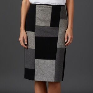 Gorgeous Vintage Black and Gray Patchwork Wool Blend Skirt by The Limited